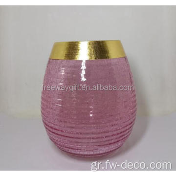 Χρωματισμένο Crackle Glass Gold Rimmed Hurricane Candle Holder